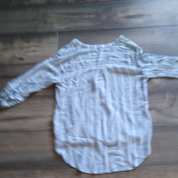 Blue and White Asymmetrical Blouse with 3/4 Sleeves - Picture 3 of 6